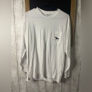 PINK Victoria's Secret Womens T-Shirt White Rhinestone Logo Dog Sm Lg Sleeve 290